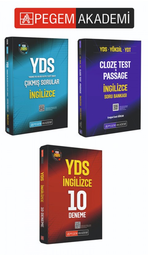 PEGEM AKADEMİ YDS YÖKDİL YDT Cloze Test & Passage İngilizce Soru Bankası + 2026 YDS İngilizce Çıkmış Sorular + 2026 YDS İngilizce 10 Deneme Seti (3.Kitap)