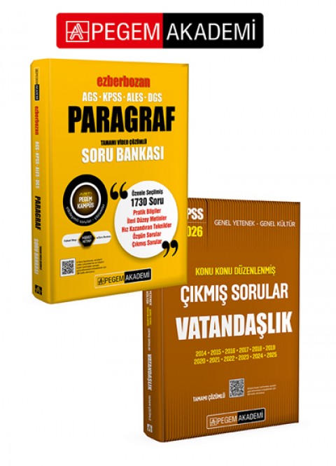 PEGEM KADEMİ AGS-KPSS-ALES-DGS Ezberbozan Paragraf Tamamı Video Çözümlü Soru Bankası + 2026 KPSS Genel Yetenek Genel Kültür Konu Konu Düzenlenmiş Tamamı Çözümlü Çıkmış Sorular VATANDAŞLIK Seti (2.Kitap)